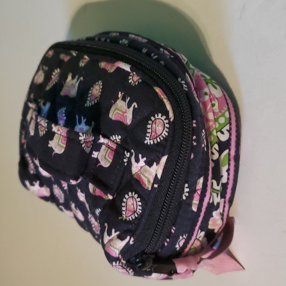 Vera Bradley retired pink elephant 🐘 design makeup bag with muti zip pockets
